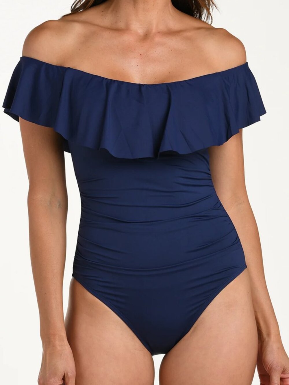 La Blanca "Island Goddess Off Shoulder Ruffle" One-Piece Swimsuit